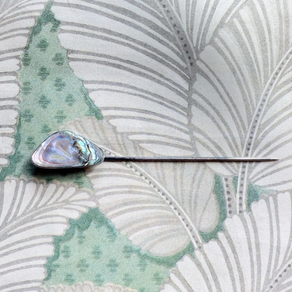 Antique Stick Pin Sterling Silver Mother of Pearl Victorian - Picture 3 of 3